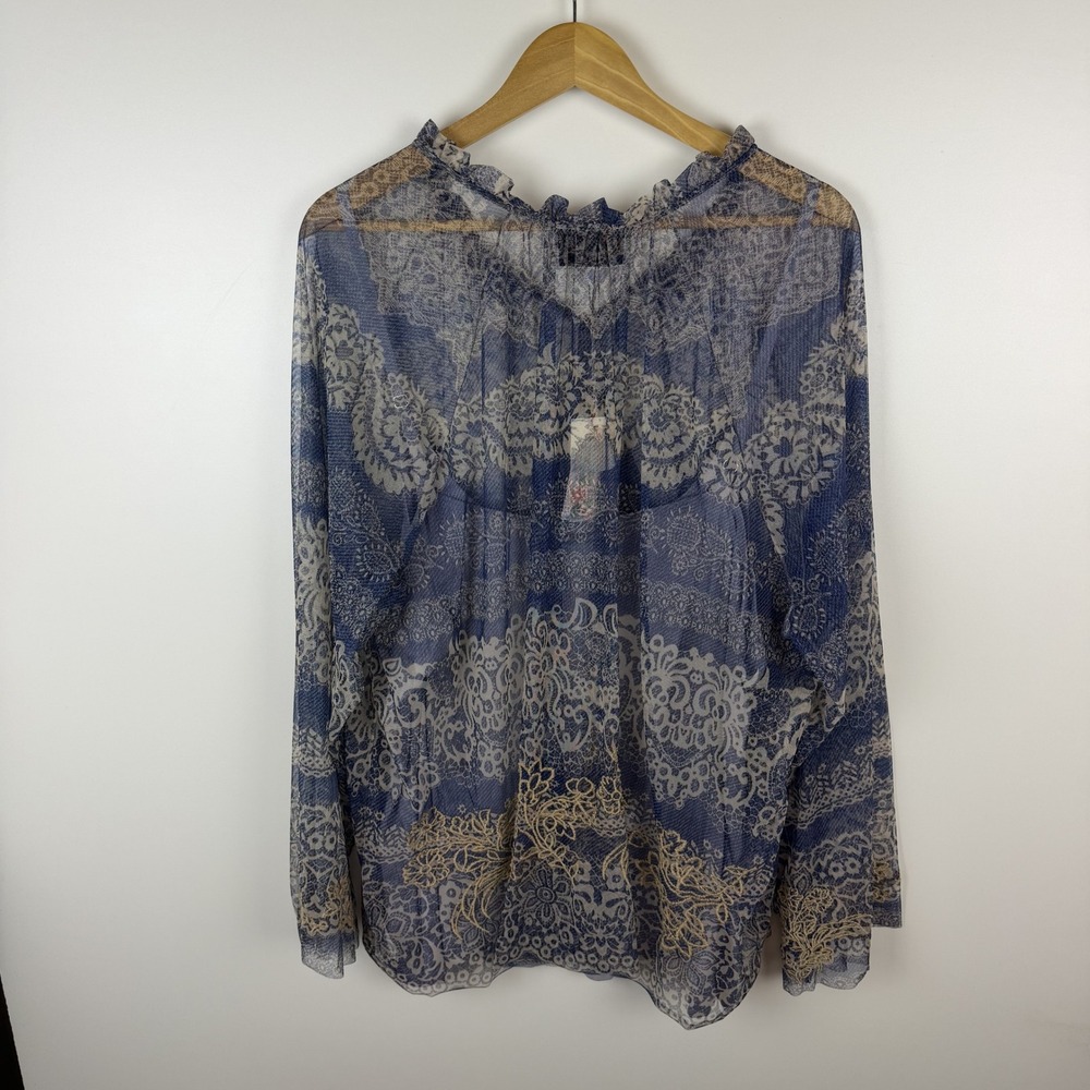 NWT Johnny Was Biya Mazzy Peasant Blouse Size 3X Francis Blue Mesh Embroidered - Picture 7 of 14